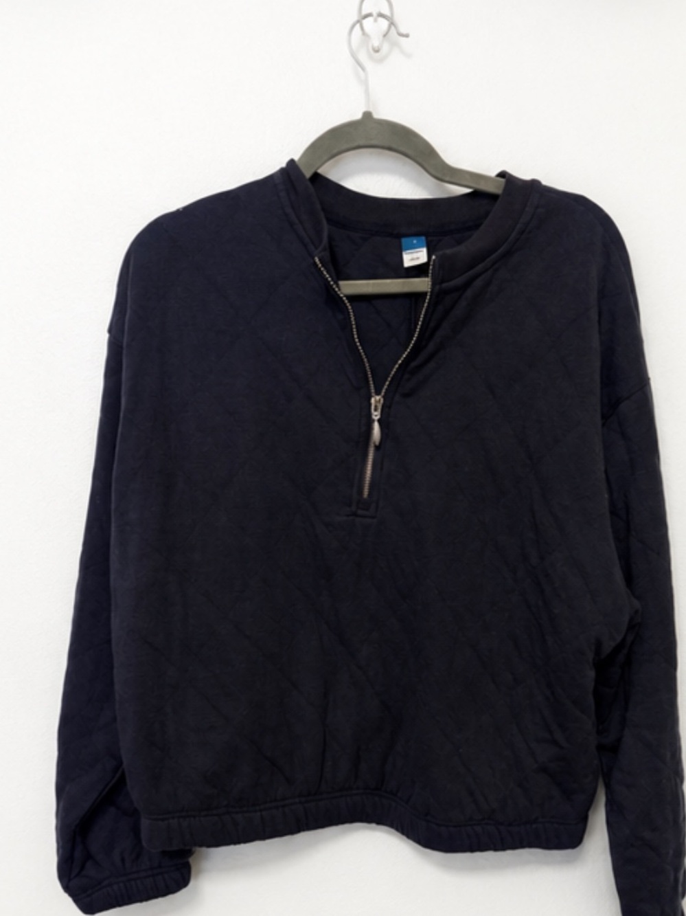Crew-Neck Half-Zip Quilted Sweatshirt for Women Old Navy -Navy Never Worn